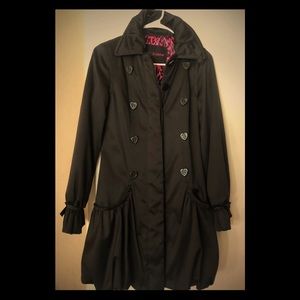 Betsey Johnson Black satin trench coat XS